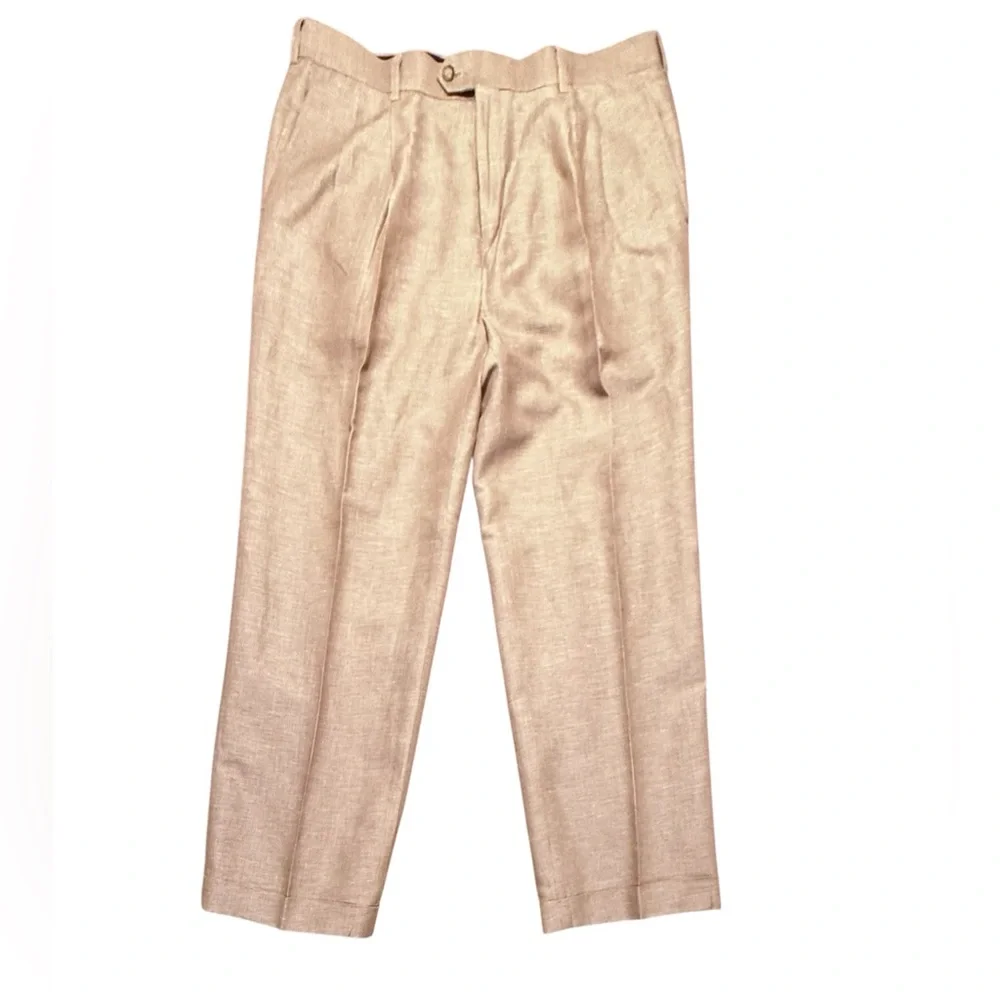 Bobby Jones Brown/Khaki micro stripe Linen/Cotton Golf Chino Pants Size 36